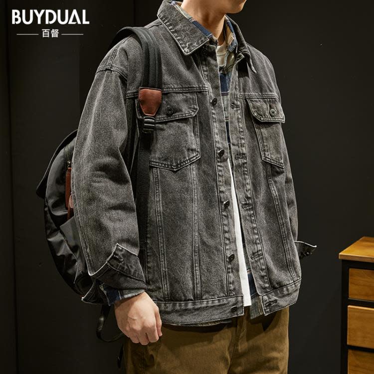 牛仔外套 春季復古水洗衣外套男士新款潮牌美式休閒工裝夾克春秋款衣服-細節圖3