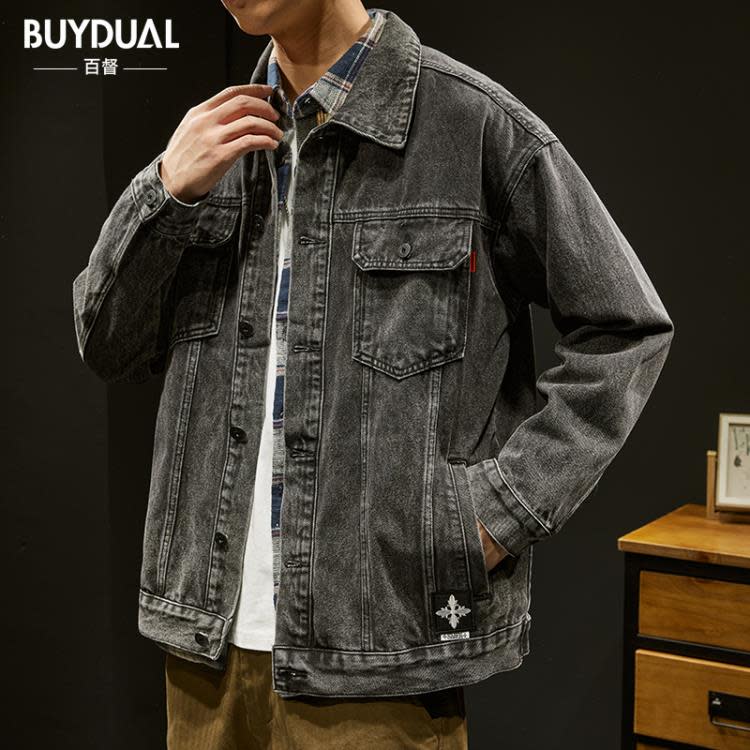 牛仔外套 春季復古水洗衣外套男士新款潮牌美式休閒工裝夾克春秋款衣服-細節圖4