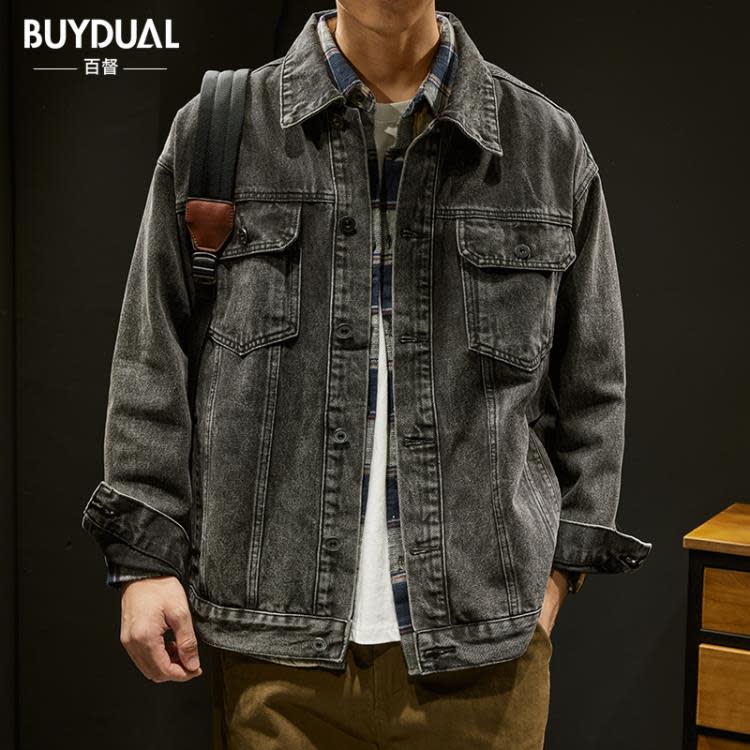 牛仔外套 春季復古水洗衣外套男士新款潮牌美式休閒工裝夾克春秋款衣服-細節圖6