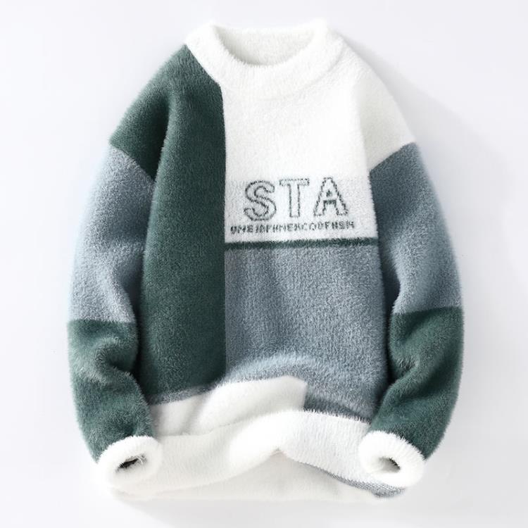 半高領毛衣男士秋冬季水貂絨打底衫內穿保暖上衣服加絨加厚羊絨衫-細節圖2