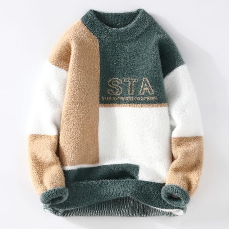 半高領毛衣男士秋冬季水貂絨打底衫內穿保暖上衣服加絨加厚羊絨衫-細節圖6