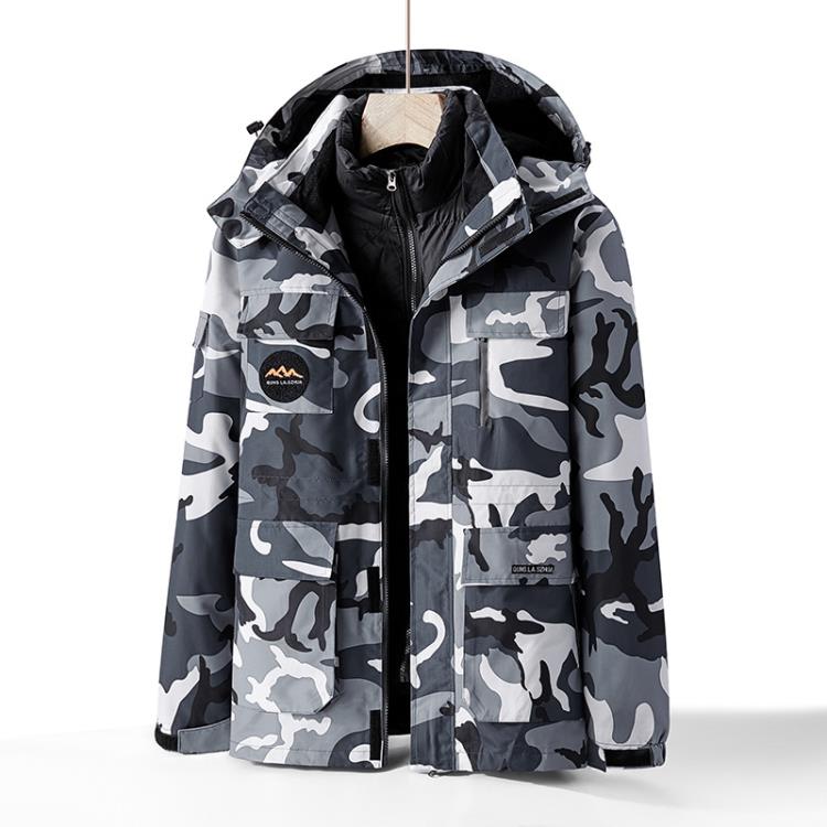 羽絨外套 大碼三合一沖鋒衣男胖子冬季加肥加大碼二件套棉服可脫卸內膽-細節圖2