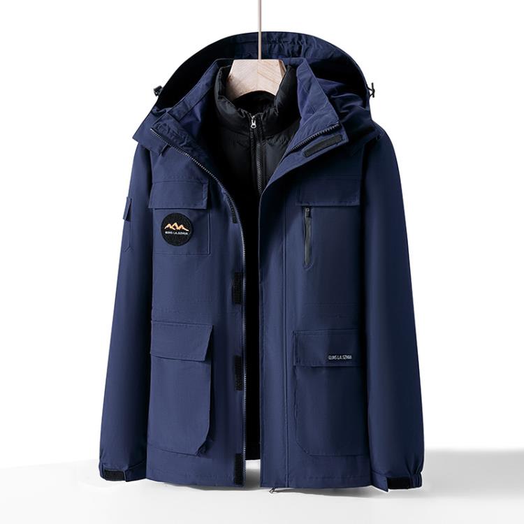 羽絨外套 大碼三合一沖鋒衣男胖子冬季加肥加大碼二件套棉服可脫卸內膽-細節圖3