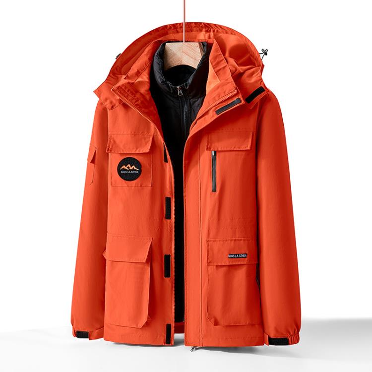 羽絨外套 大碼三合一沖鋒衣男胖子冬季加肥加大碼二件套棉服可脫卸內膽-細節圖4