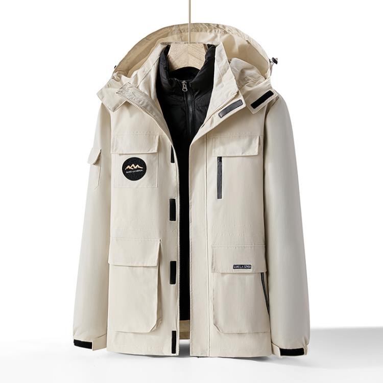 羽絨外套 大碼三合一沖鋒衣男胖子冬季加肥加大碼二件套棉服可脫卸內膽-細節圖5