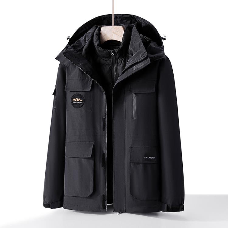 羽絨外套 大碼三合一沖鋒衣男胖子冬季加肥加大碼二件套棉服可脫卸內膽-細節圖6