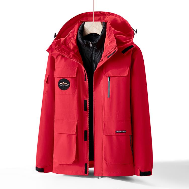 羽絨外套 大碼三合一沖鋒衣男胖子冬季加肥加大碼二件套棉服可脫卸內膽-細節圖8