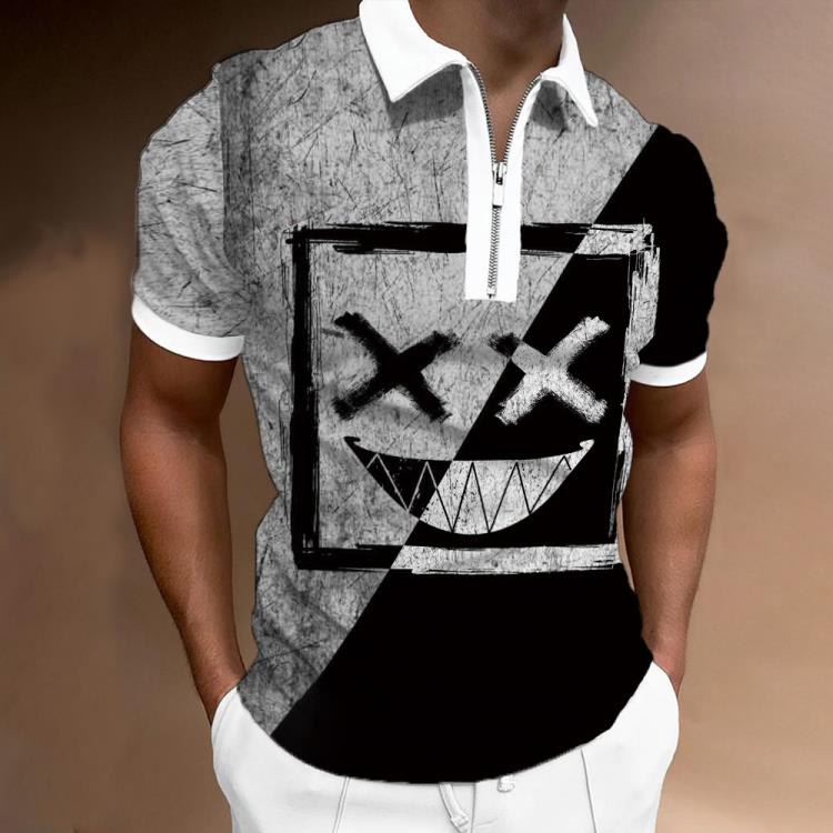 短袖polo衫 2023男裝夏季新款寬松圓領搞笑幾何印花POLO衫上衣-細節圖2