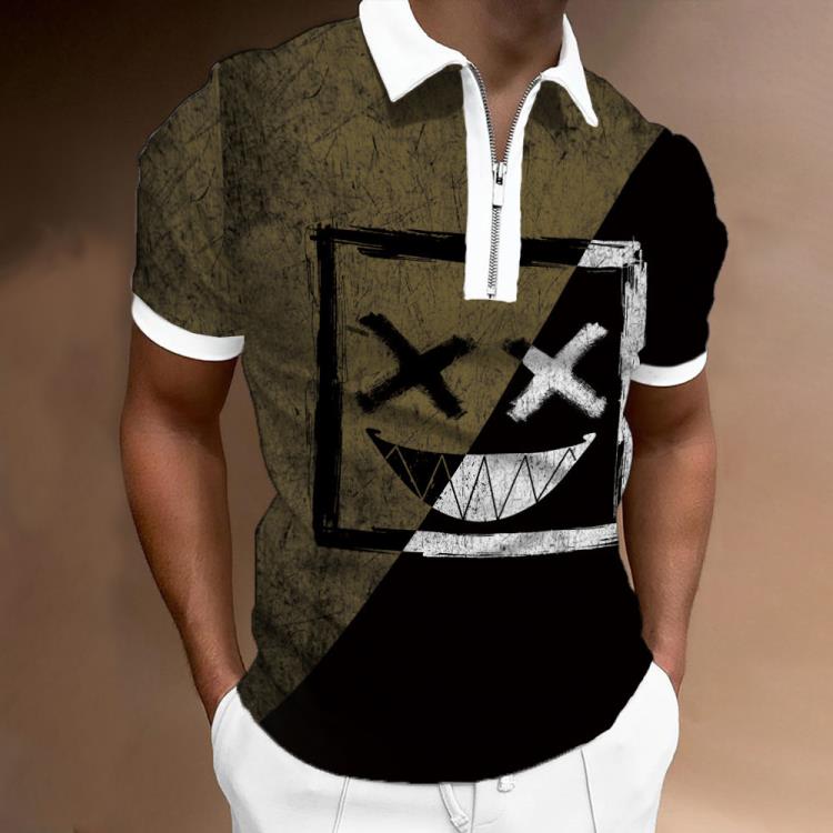 短袖polo衫 2023男裝夏季新款寬松圓領搞笑幾何印花POLO衫上衣-細節圖3