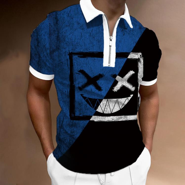 短袖polo衫 2023男裝夏季新款寬松圓領搞笑幾何印花POLO衫上衣-細節圖4