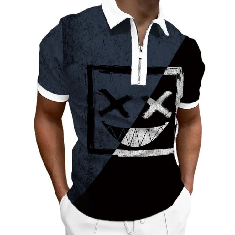 短袖polo衫 2023男裝夏季新款寬松圓領搞笑幾何印花POLO衫上衣-細節圖5