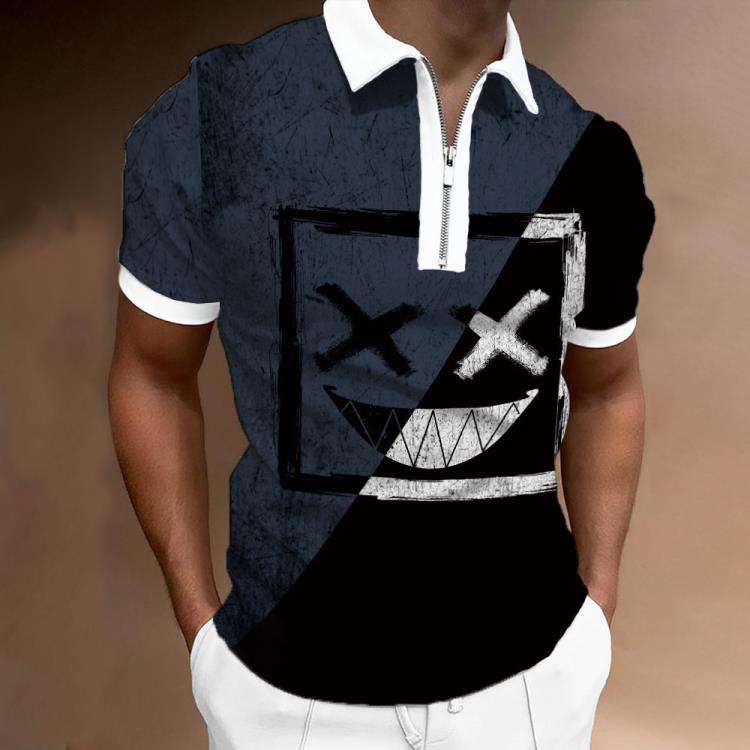 短袖polo衫 2023男裝夏季新款寬松圓領搞笑幾何印花POLO衫上衣-細節圖6