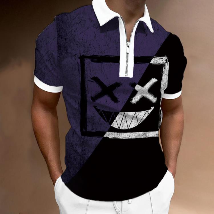 短袖polo衫 2023男裝夏季新款寬松圓領搞笑幾何印花POLO衫上衣-細節圖7