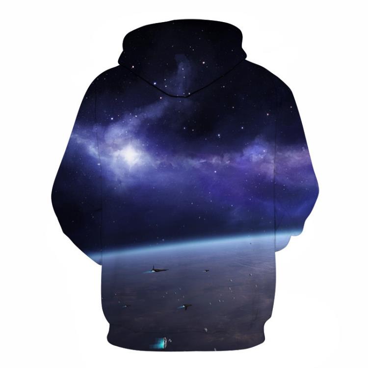 衛衣 2023廠家直銷星空3D數碼印花男女情侶連帽衫口袋歐美大碼休閒-細節圖2