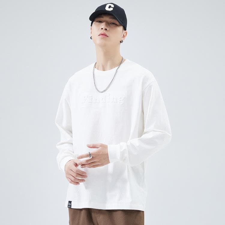 長袖T恤 260g重磅男純棉寬松大碼衛衣春秋新品簡約百搭打底衫-細節圖2