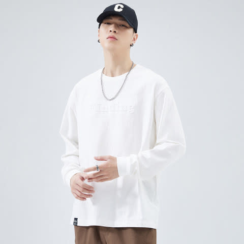 長袖T恤 260g重磅男純棉寬松大碼衛衣春秋新品簡約百搭打底衫-細節圖6