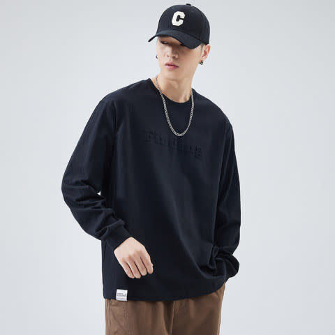 長袖T恤 260g重磅男純棉寬松大碼衛衣春秋新品簡約百搭打底衫-細節圖7