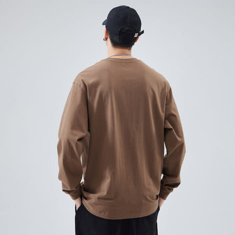 長袖T恤 260g重磅男純棉寬松大碼衛衣春秋新品簡約百搭打底衫-細節圖8