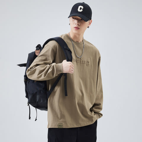 長袖T恤 260g重磅男純棉寬松大碼衛衣春秋新品簡約百搭打底衫-細節圖9