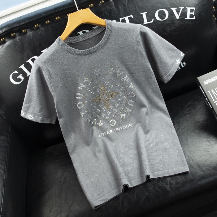 毛衣 2023新款春夏針織衫短袖男印花時尚帥氣半袖男大碼男裝上衣潮-細節圖2