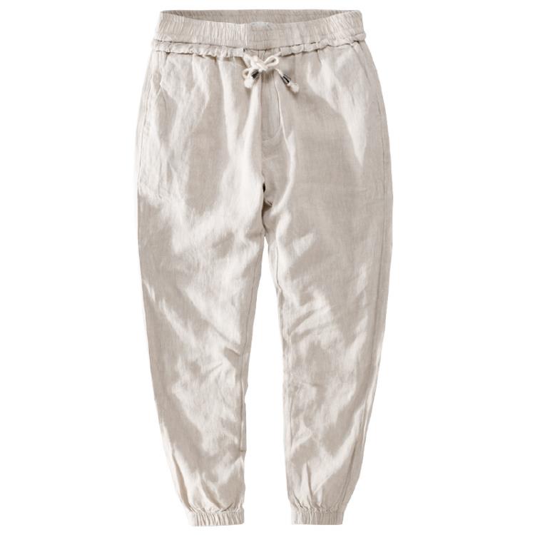 亞麻褲男寬松褲哈倫褲抽繩運動褲蘿卜褲風男裝棉麻九分褲7410-細節圖5