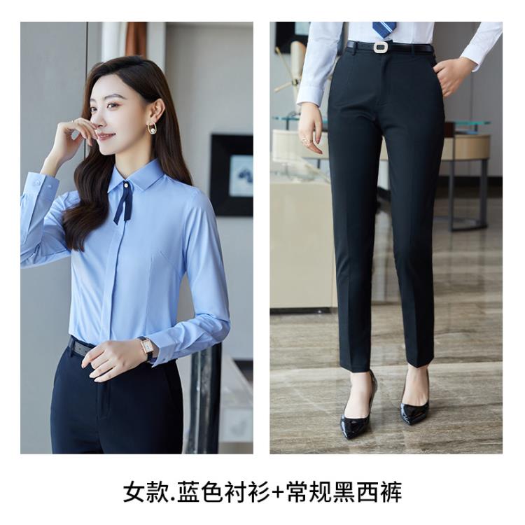 免燙竹纖維長袖襯衫男士商務正裝白色藍色黑色灰色襯衣女暗扣紐扣-細節圖6