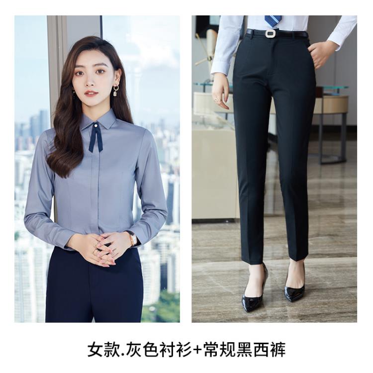 免燙竹纖維長袖襯衫男士商務正裝白色藍色黑色灰色襯衣女暗扣紐扣-細節圖7