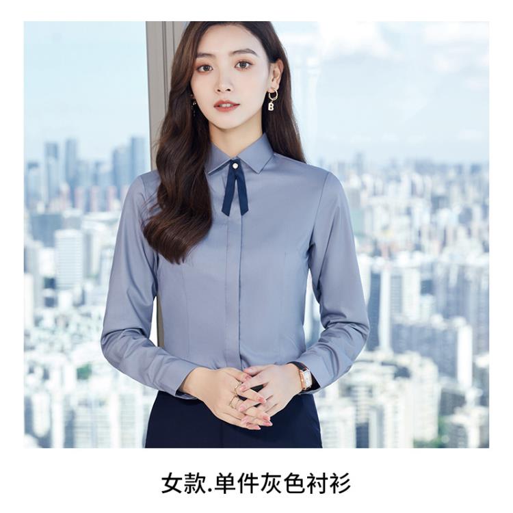 免燙竹纖維長袖襯衫男士商務正裝白色藍色黑色灰色襯衣女暗扣紐扣-細節圖8