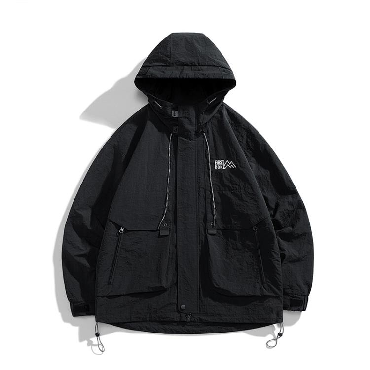 夾克 香港連帽男2023春秋季休閒戶外防風防水防曬沖鋒衣男士外套-細節圖3
