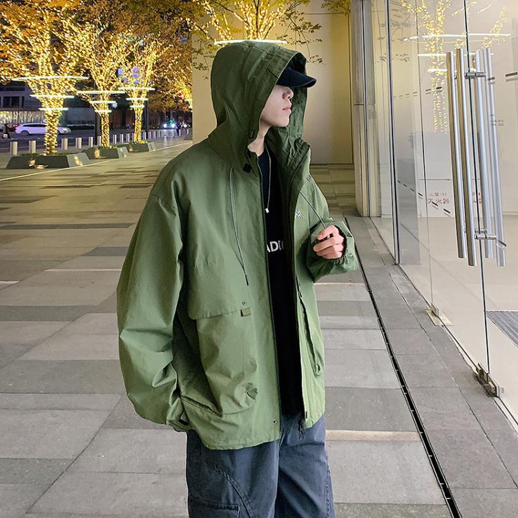 夾克 香港連帽男2023春秋季休閒戶外防風防水防曬沖鋒衣男士外套-細節圖7