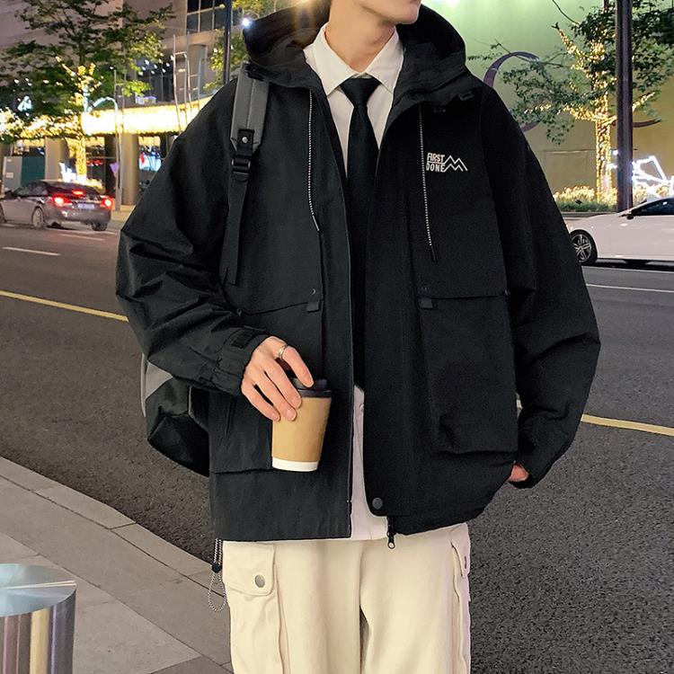 夾克 香港連帽男2023春秋季休閒戶外防風防水防曬沖鋒衣男士外套-細節圖8