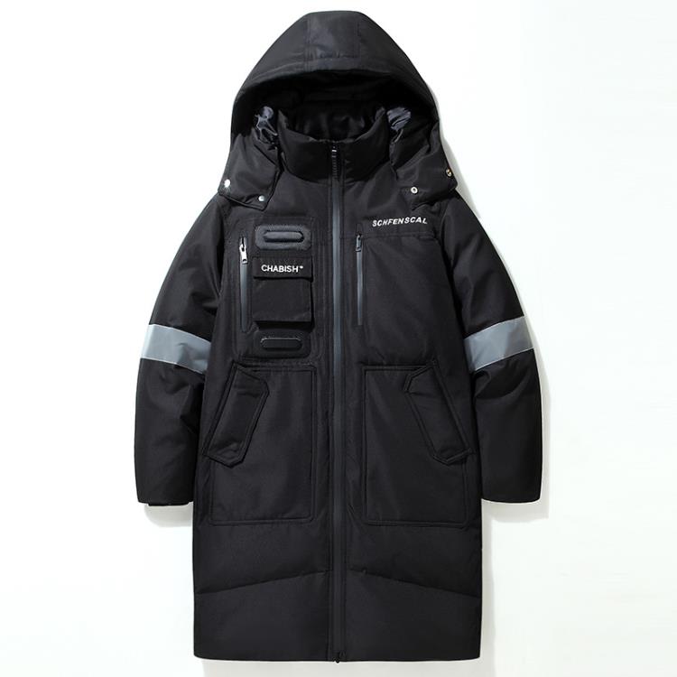 羽絨外套 長款過膝蓋男士服2023冬季新款中長款情侶潮牌加厚外套-細節圖2