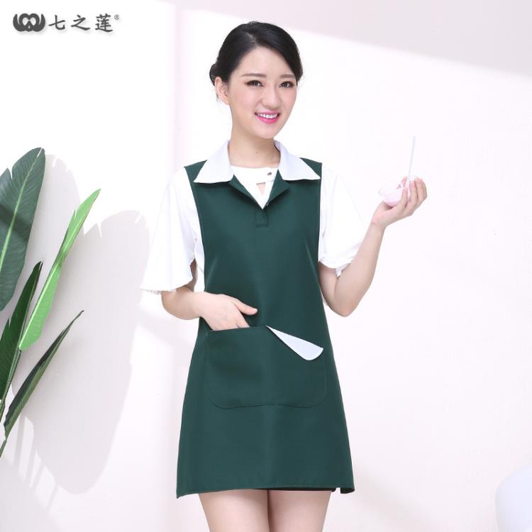 背心 正韓時尚美容院美容師工作服式女款母嬰奶茶美甲圍裙耐穿印字-細節圖3