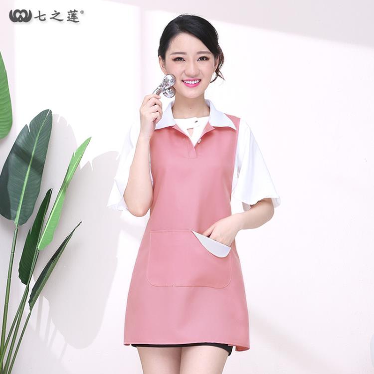 背心 正韓時尚美容院美容師工作服式女款母嬰奶茶美甲圍裙耐穿印字-細節圖5