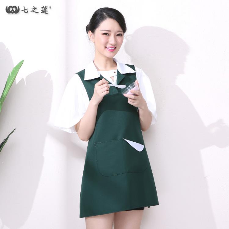 背心 正韓時尚美容院美容師工作服式女款母嬰奶茶美甲圍裙耐穿印字-細節圖6