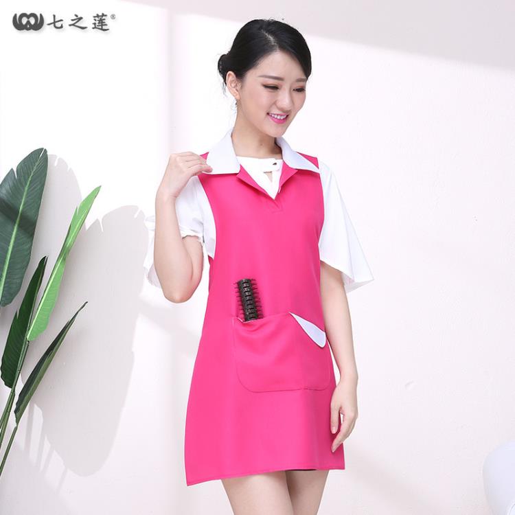背心 正韓時尚美容院美容師工作服式女款母嬰奶茶美甲圍裙耐穿印字-細節圖8