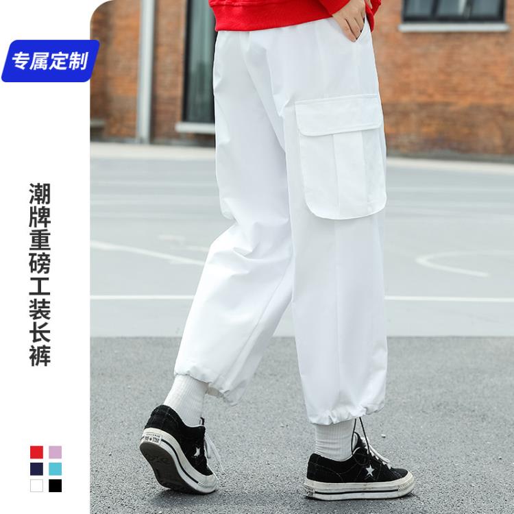 長褲 滌綸仿棉潮牌重磅工裝訂製logo潮流夜場KTV酒吧理髮師運動褲-細節圖2
