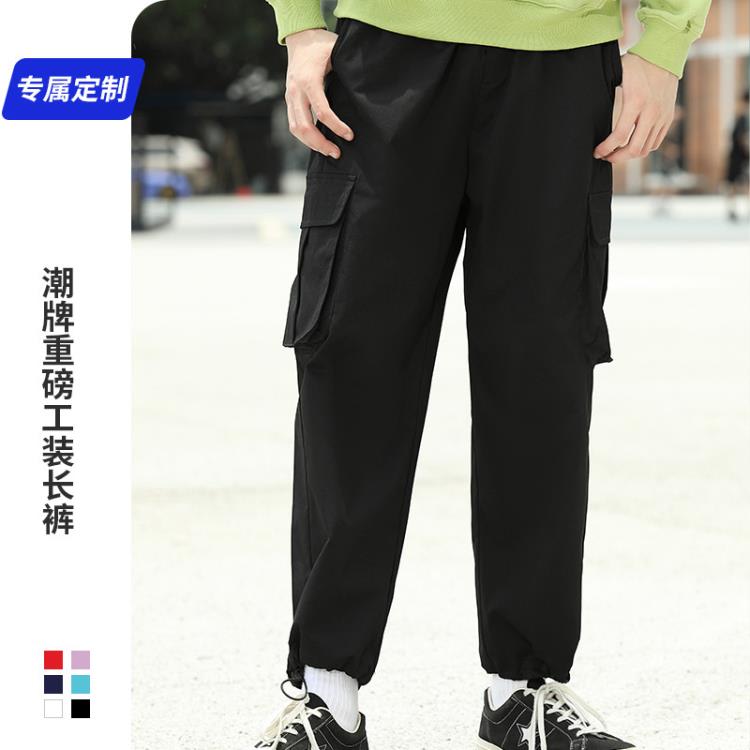 長褲 滌綸仿棉潮牌重磅工裝訂製logo潮流夜場KTV酒吧理髮師運動褲-細節圖3