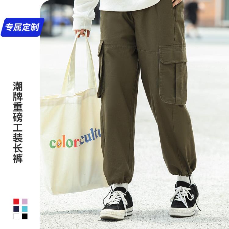 長褲 滌綸仿棉潮牌重磅工裝訂製logo潮流夜場KTV酒吧理髮師運動褲-細節圖4