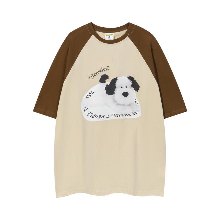 S735 米杏拼咖啡 雪花灰拼深灰 S-XL 100%棉 | 2023春夏新品潮牌T-細節圖4