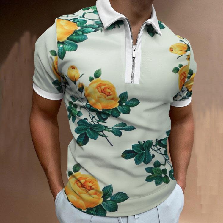 新款歐美男士休閒個性時尚翻領短袖polo衫3D不規則印花T恤男-細節圖6