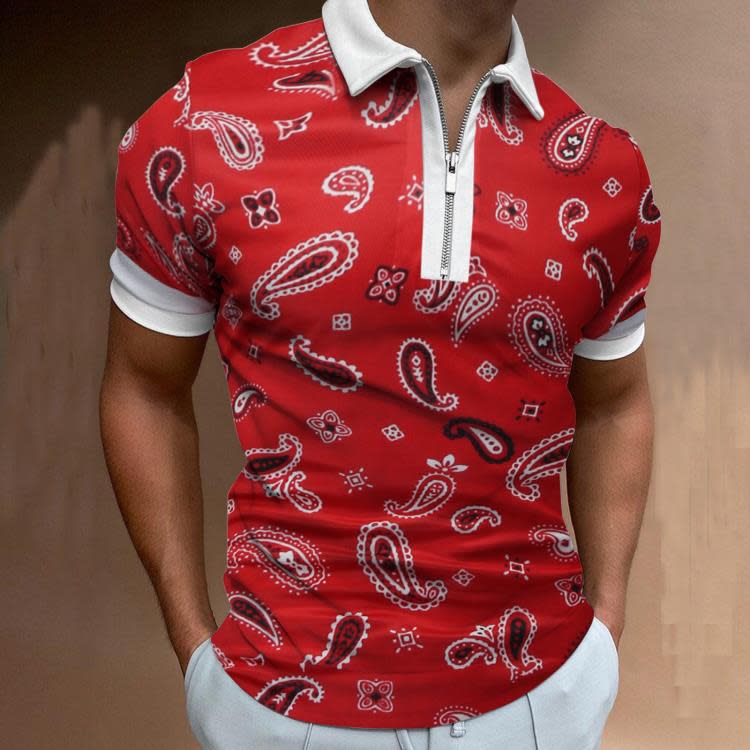 新款歐美男士休閒個性時尚翻領短袖polo衫3D不規則印花T恤男-細節圖9