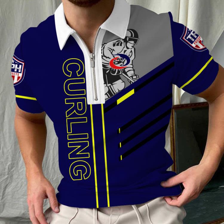 短袖T恤 3D印花拉鍊polo衫 橄欖球隊3D數碼印花寬松歐碼翻領-細節圖4