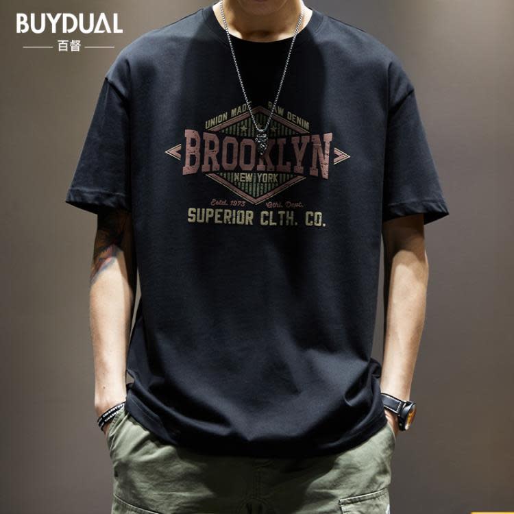 短袖T恤 潮牌美式重磅250g男寬松大碼棉質上衣夏季潮流ins半袖體恤-細節圖2