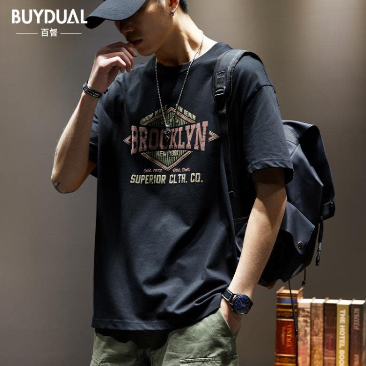 短袖T恤 潮牌美式重磅250g男寬松大碼棉質上衣夏季潮流ins半袖體恤-細節圖3