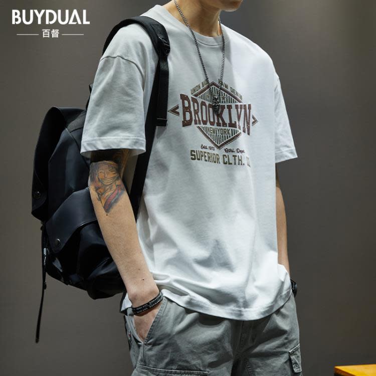 短袖T恤 潮牌美式重磅250g男寬松大碼棉質上衣夏季潮流ins半袖體恤-細節圖5