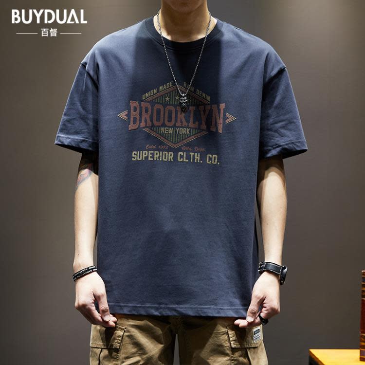 短袖T恤 潮牌美式重磅250g男寬松大碼棉質上衣夏季潮流ins半袖體恤-細節圖6