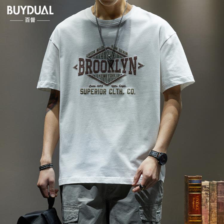 短袖T恤 潮牌美式重磅250g男寬松大碼棉質上衣夏季潮流ins半袖體恤-細節圖9