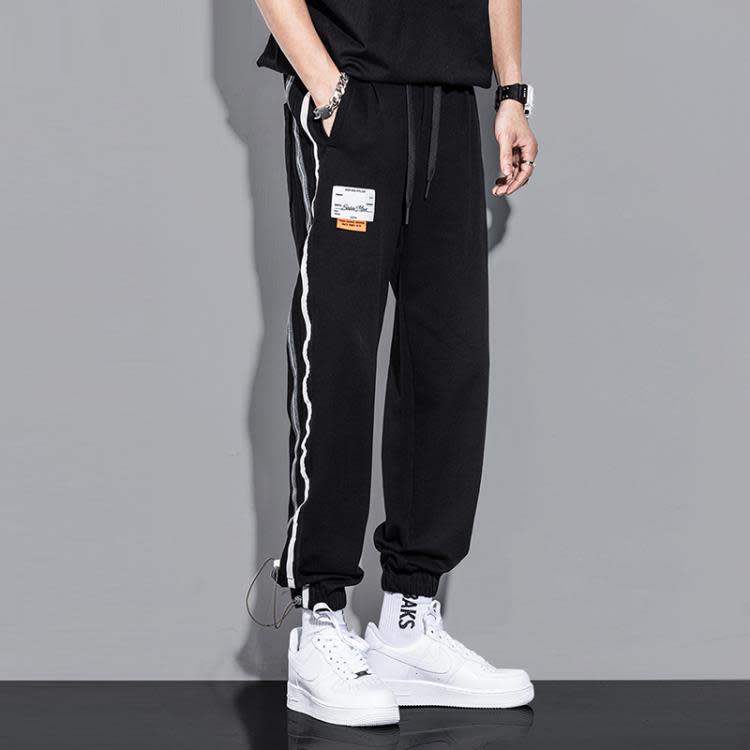 休閒褲 春秋季款運動褲男純棉束腳九分寬松衛褲痞帥百搭冰絲潮流褲子-細節圖7