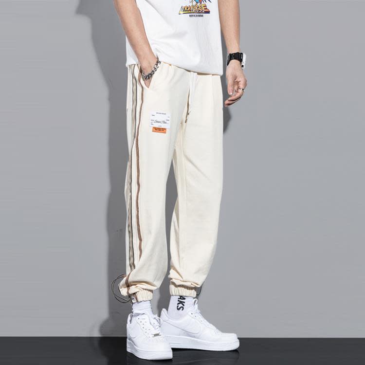 休閒褲 春秋季款運動褲男純棉束腳九分寬松衛褲痞帥百搭冰絲潮流褲子-細節圖8